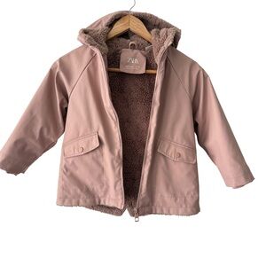Zara Kids Pink Hooded Lined Rain Jacket